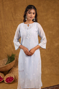 Akira Pure Mulmul Chanderi Kurti- Blue