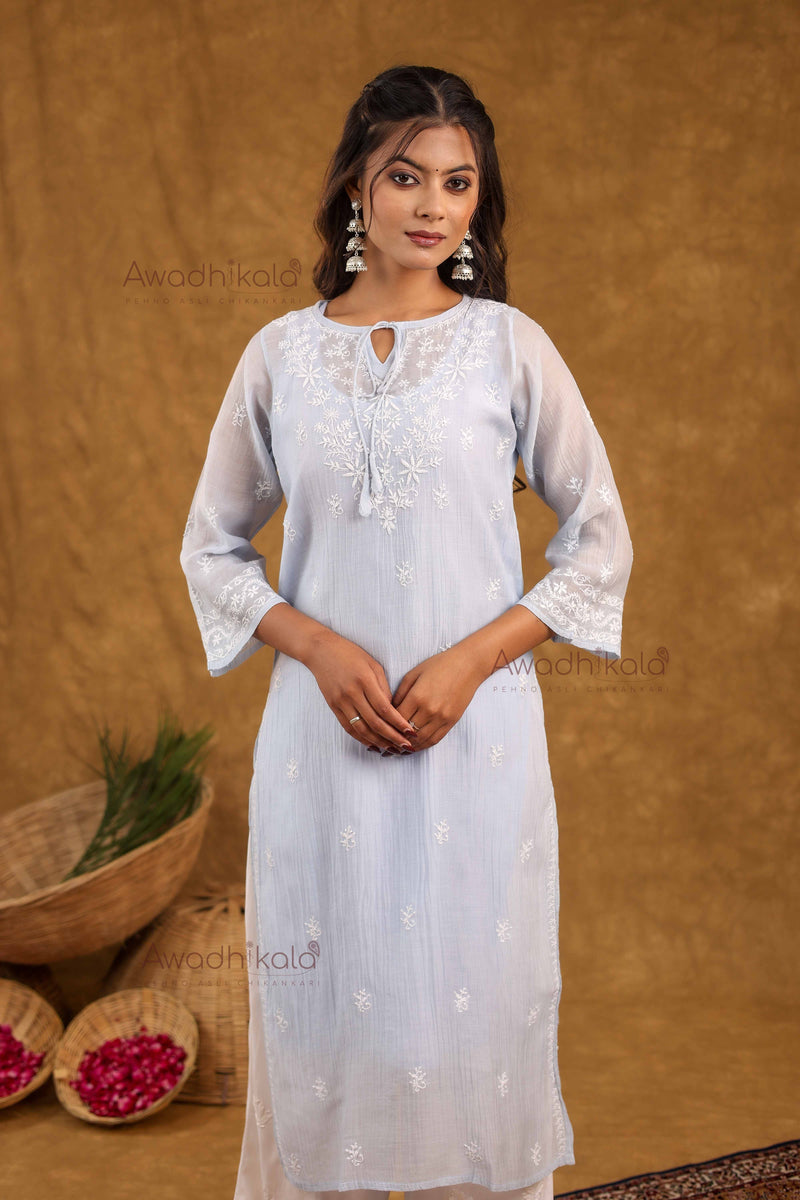 Akira Pure Mulmul Chanderi Kurti- Blue