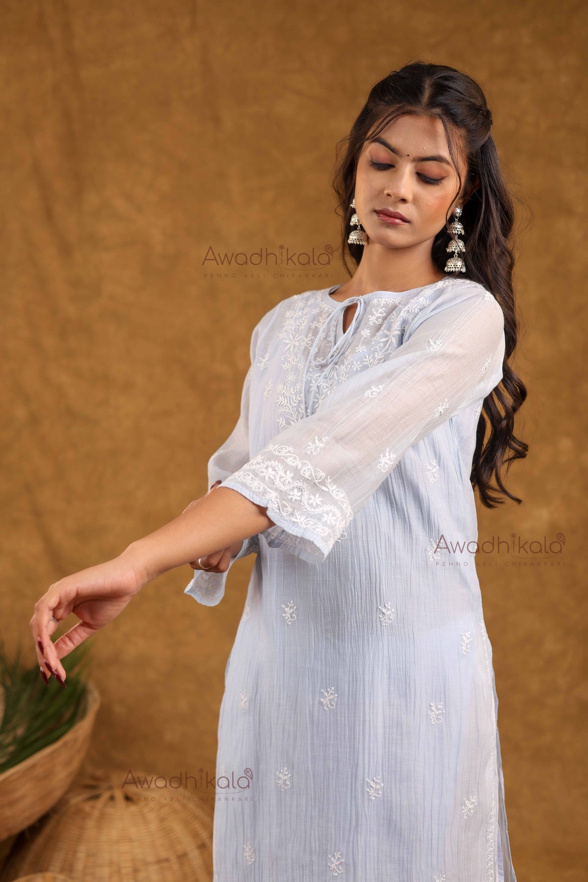 Akira Pure Mulmul Chanderi Kurti- Blue
