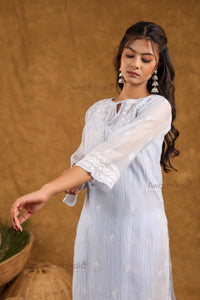 Akira Pure Mulmul Chanderi Kurti- Blue