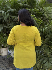 Riya Mulmul Cotton Short Kurti- Lemon Green