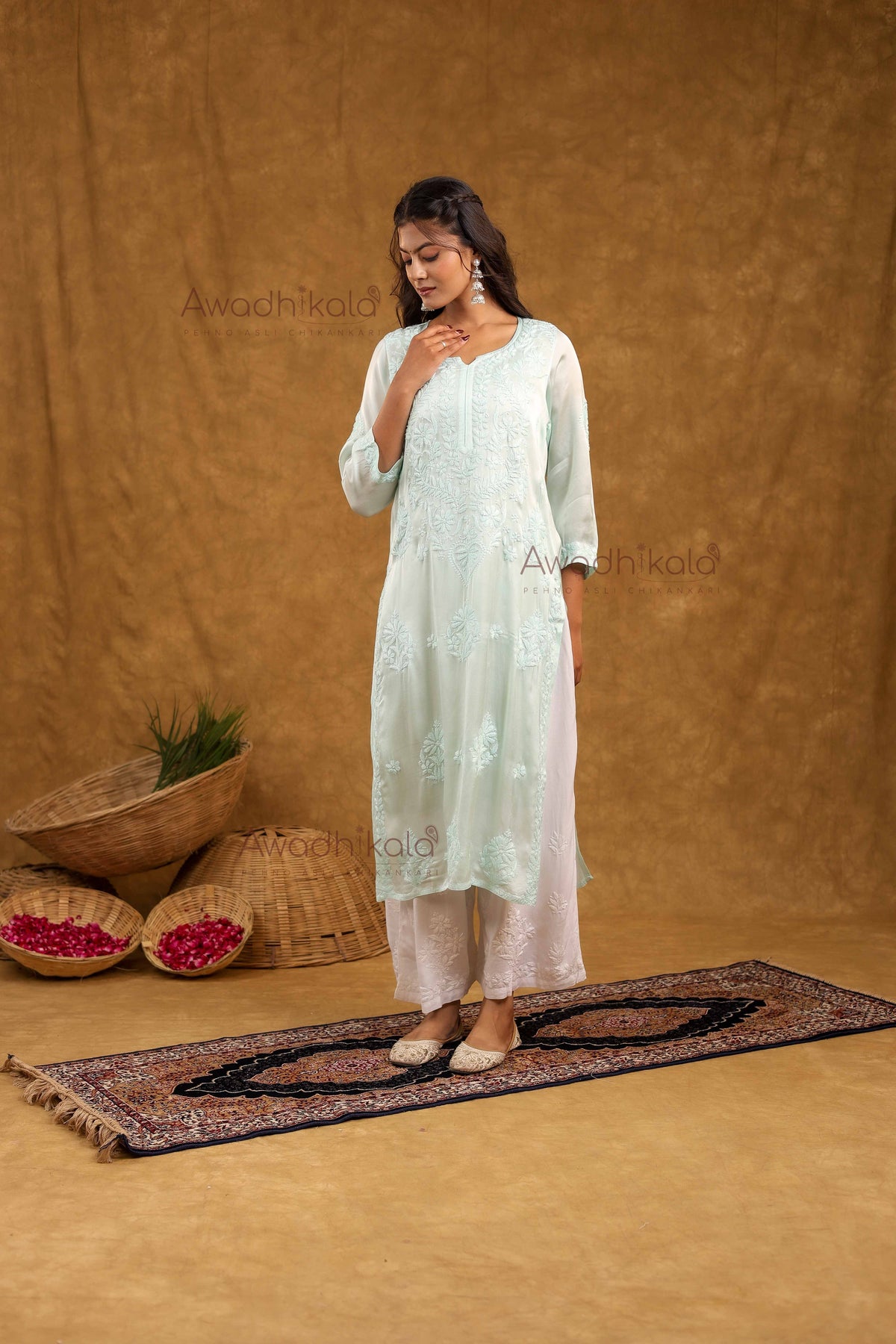 Inayat Modal Satin Kurti- Mint Green