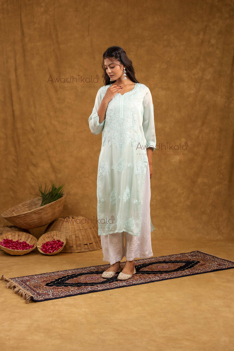 Inayat Modal Satin Kurti- Mint Green