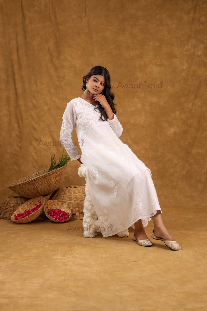 Anira Kota Angrakha Style Kurti- White