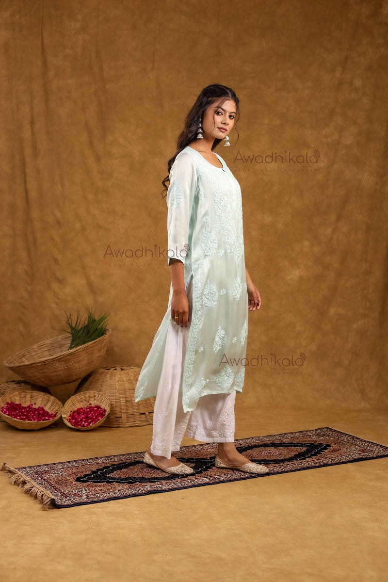 Inayat Modal Satin Kurti- Mint Green