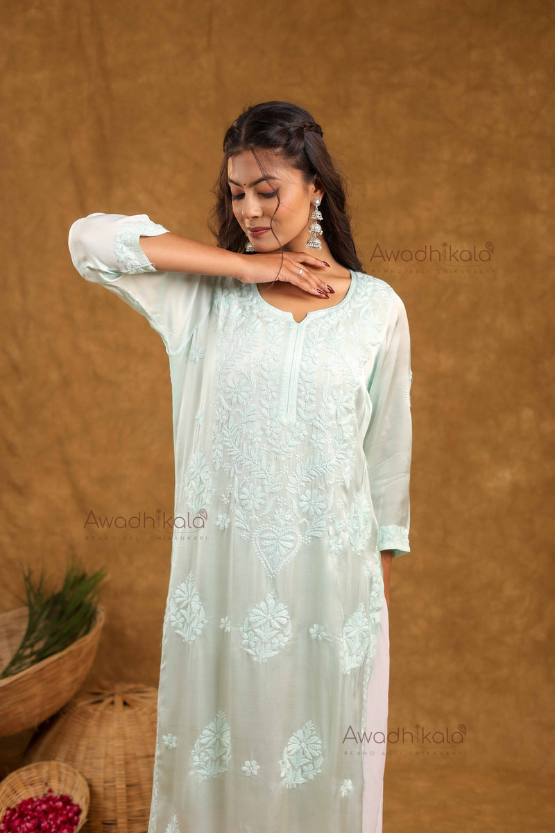 Inayat Modal Satin Kurti- Mint Green
