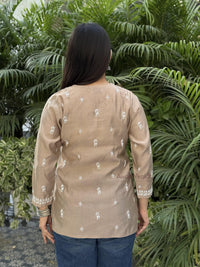 Ira Chanderi Cotton Short Kurti- Beige