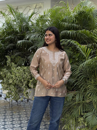 Ira Chanderi Cotton Short Kurti- Beige