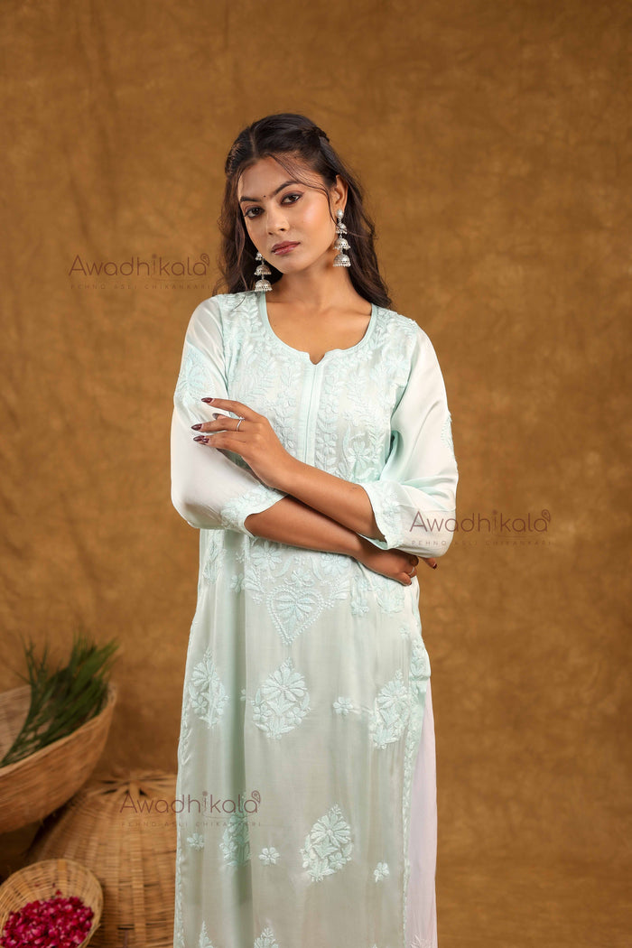 Inayat Modal Satin Kurti- Mint Green
