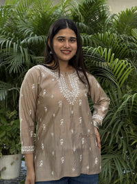 Ira Chanderi Cotton Short Kurti- Beige