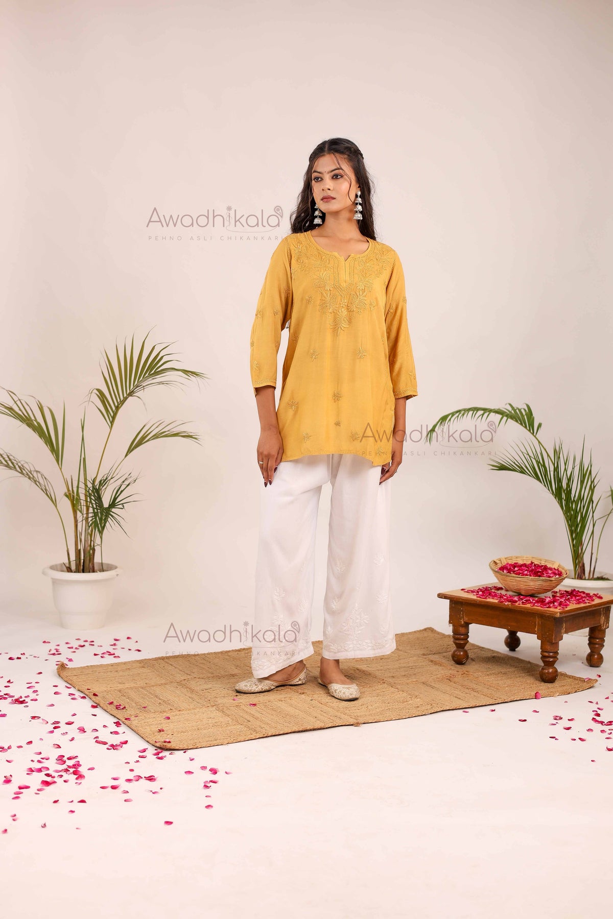 Rhea Muslin Short Kurti- Mustard