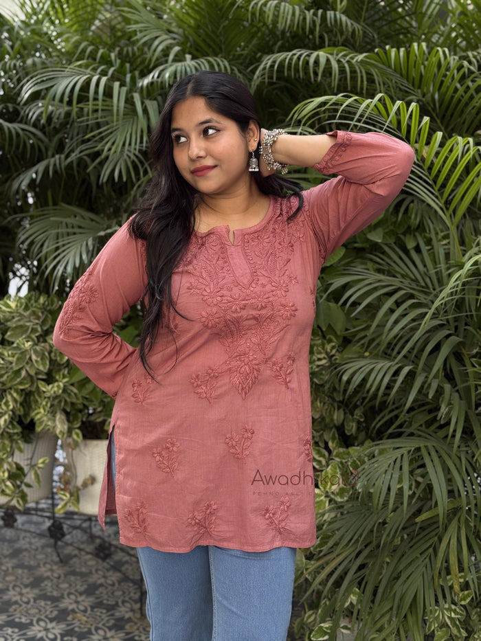 Riya Mulmul Cotton Short Kurti- Pink