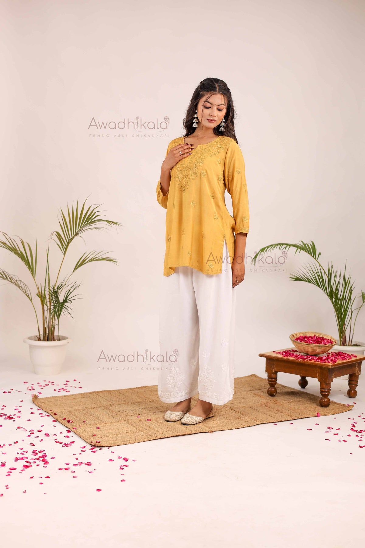 Rhea Muslin Short Kurti- Mustard