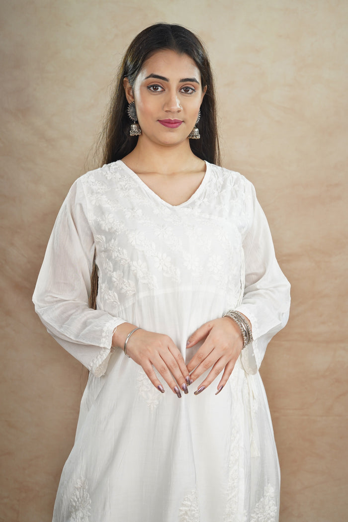 Shifaq Chanderi Cotton Angrakha- White