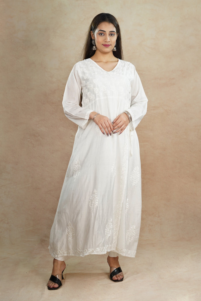 Shifaq Chanderi Cotton Angrakha- White