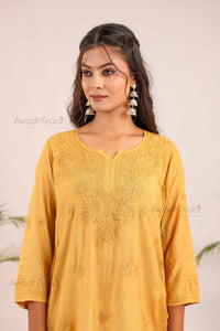 Rhea Muslin Short Kurti- Mustard