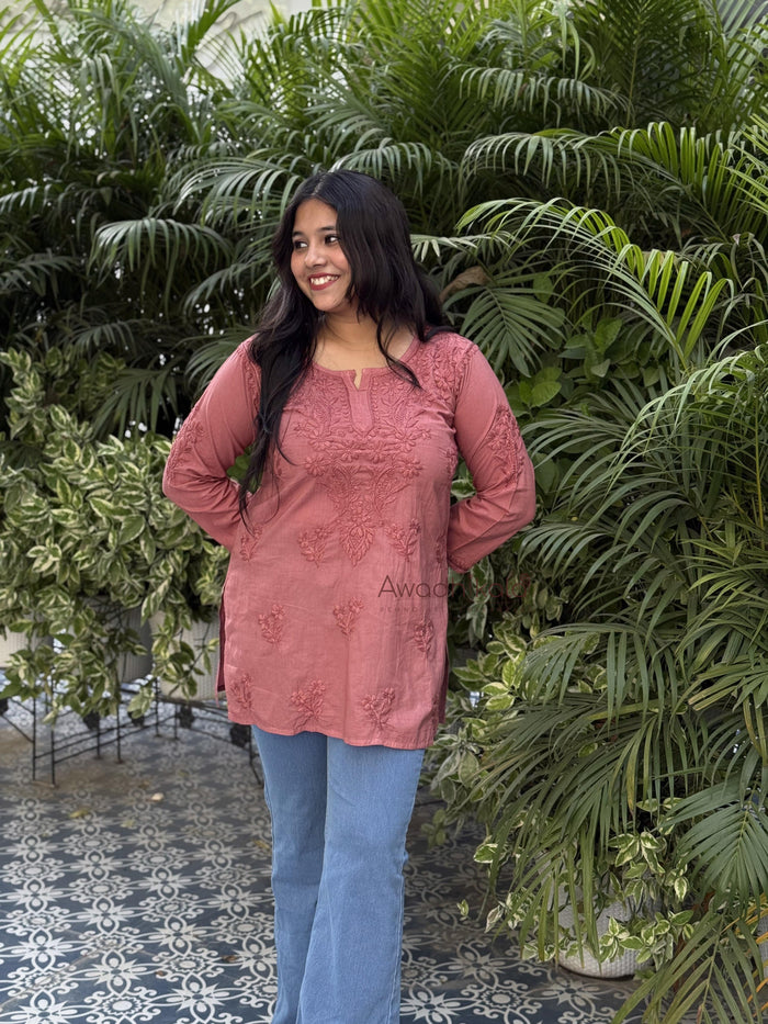 Riya Mulmul Cotton Short Kurti- Pink