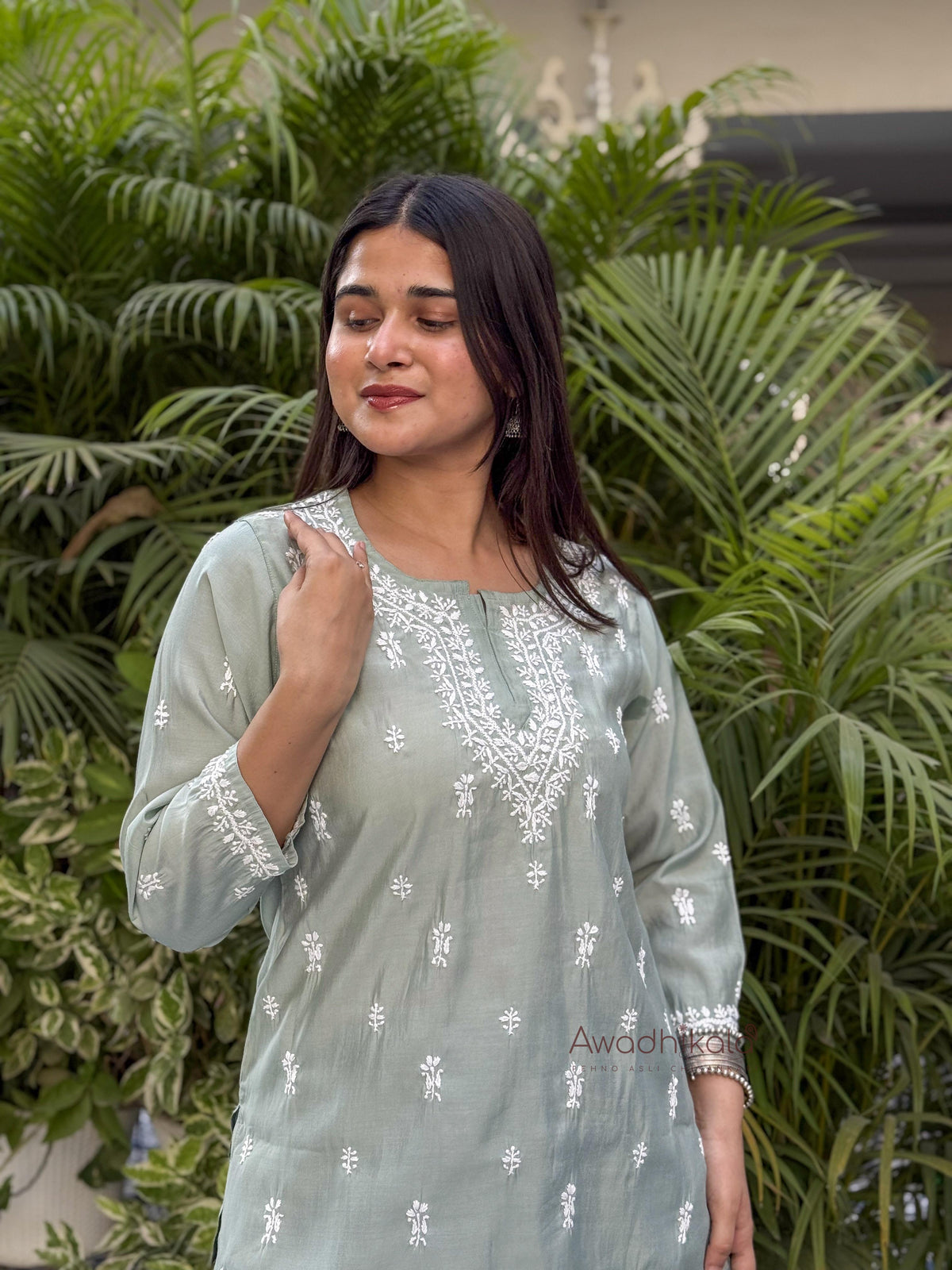 Ira Chanderi Cotton Short Kurti- Green