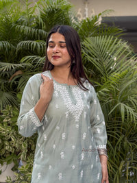 Ira Chanderi Cotton Short Kurti- Green