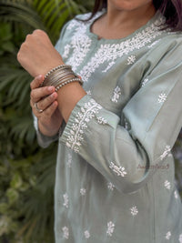 Ira Chanderi Cotton Short Kurti- Green