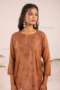 Rhea Muslin Short Kurti- Brown