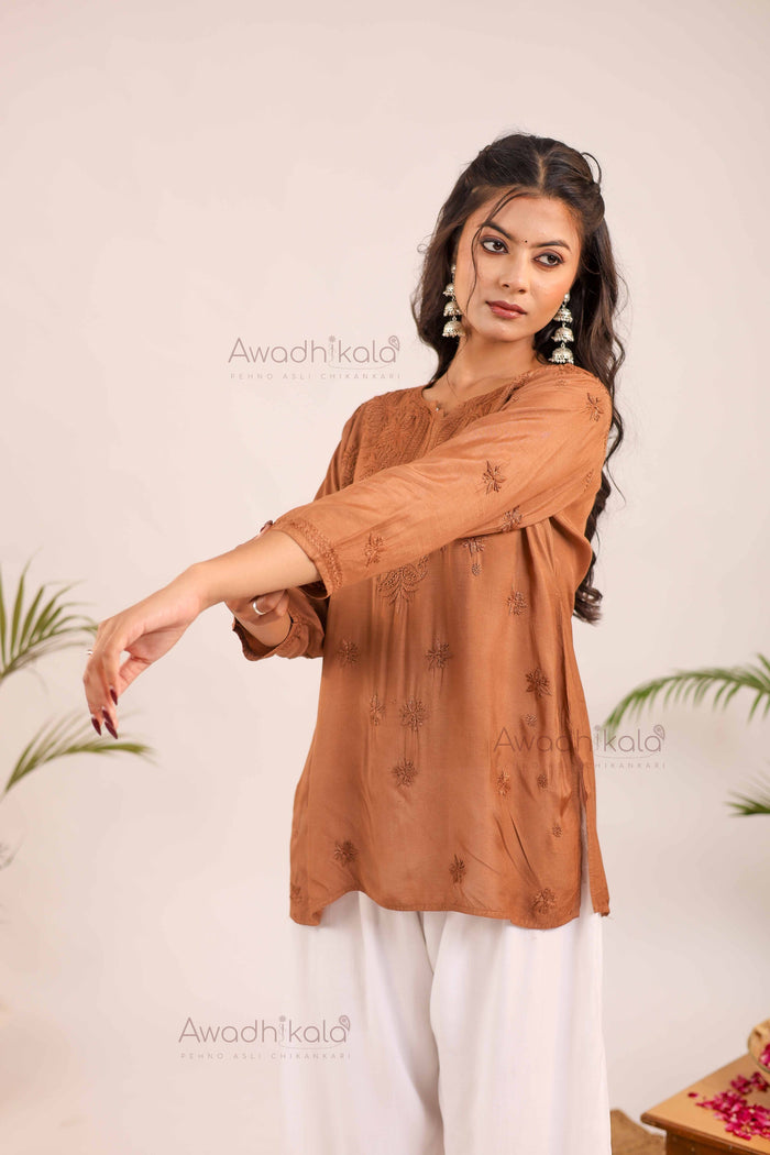 Rhea Muslin Short Kurti- Brown