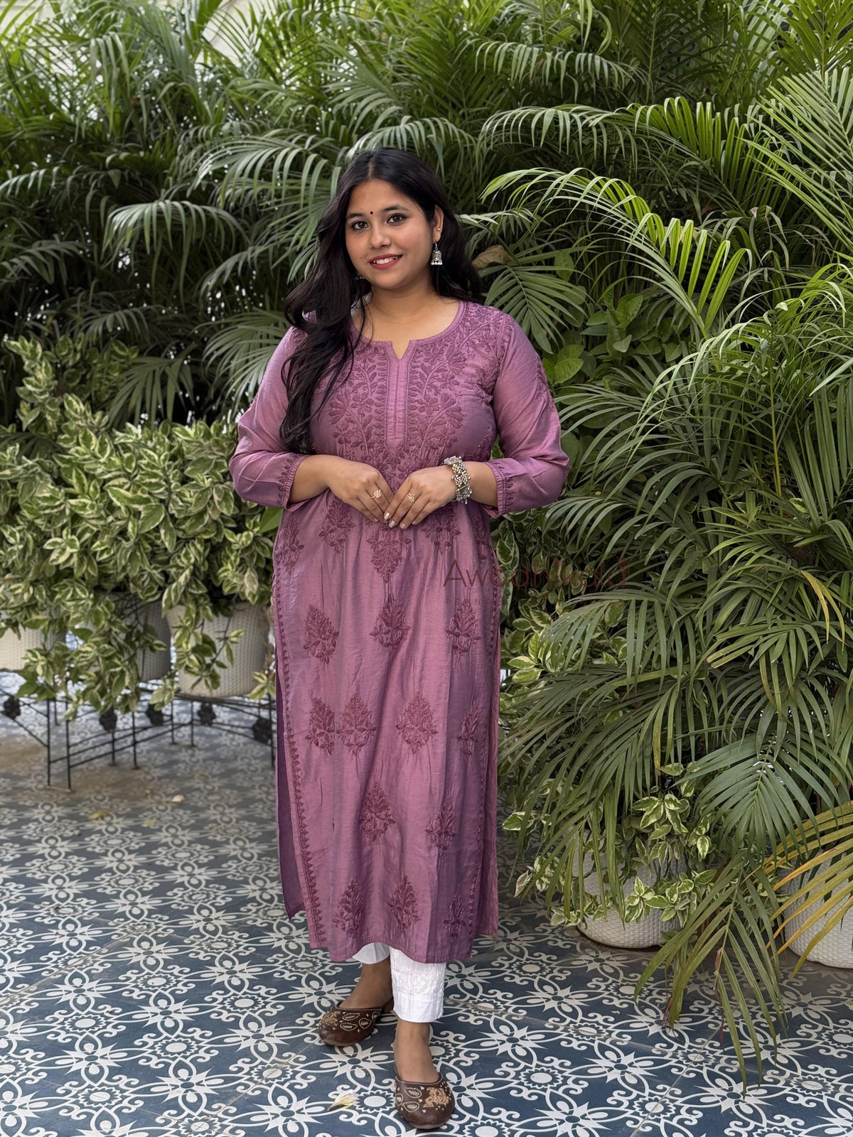 Elina Chanderi Cotton Kurti- Purple
