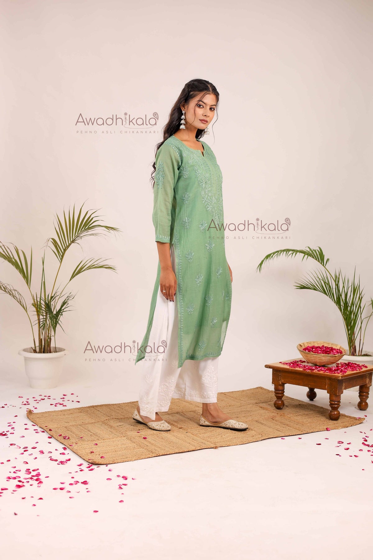 Trisha Chanderi Cotton Kurti- Green