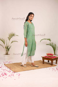 Trisha Chanderi Cotton Kurti- Green