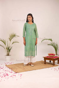 Trisha Chanderi Cotton Kurti- Green