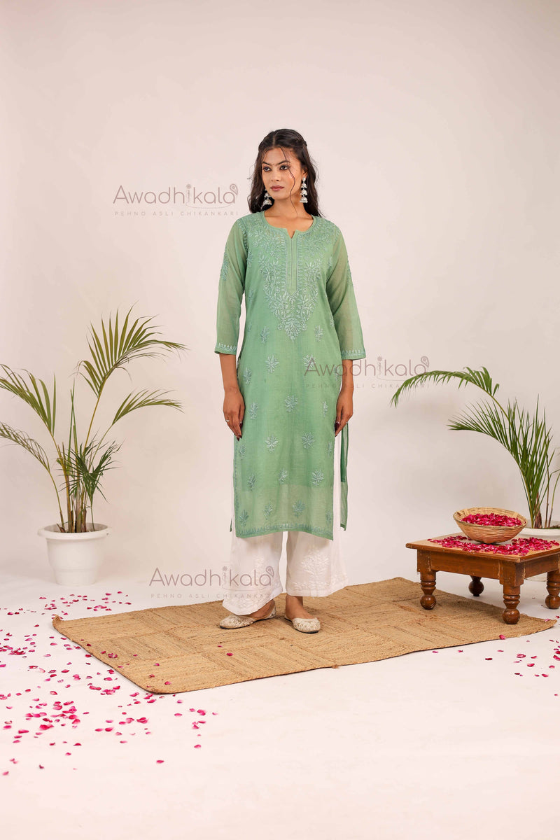 Trisha Chanderi Cotton Kurti- Green