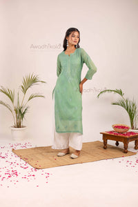 Trisha Chanderi Cotton Kurti- Green