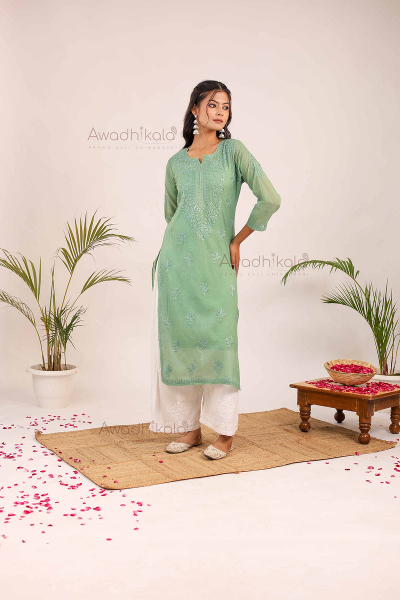 Trisha Chanderi Cotton Kurti- Green