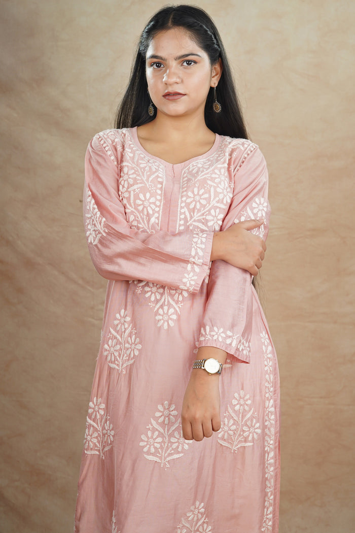 Afsana Chanderi Cotton Kurti- Pink