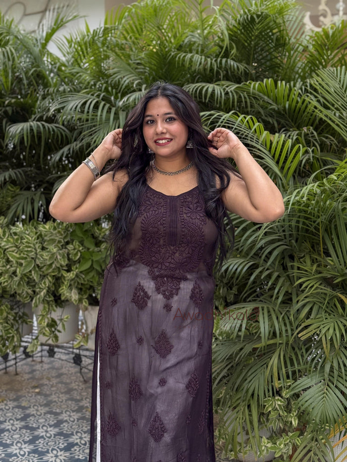 Krisha Viscose Georgette Strap Kurti- Brown