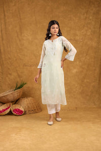 Akira Pure Mulmul Chanderi Kurti- Green