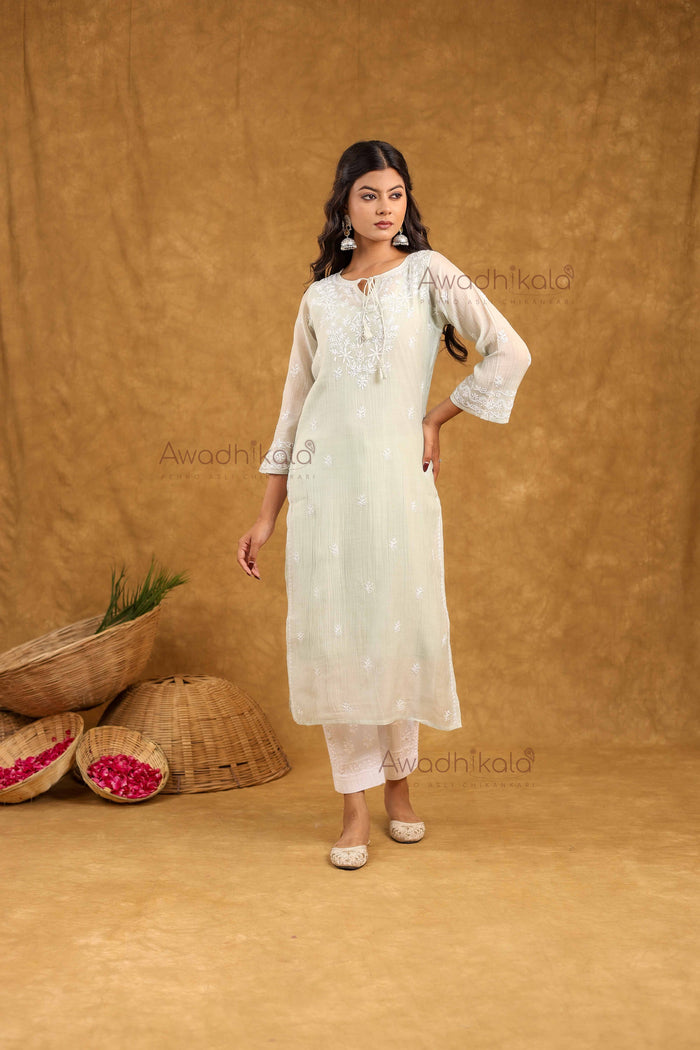Akira Pure Mulmul Chanderi Kurti- Green