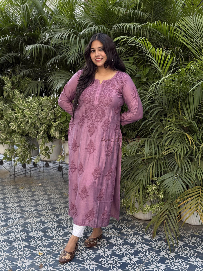 Elina Chanderi Cotton Kurti- Purple