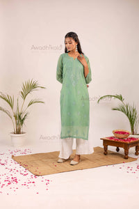 Trisha Chanderi Cotton Kurti- Green