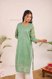 Trisha Chanderi Cotton Kurti- Green