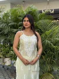 Kiana Chanderi Strap Kurti- Green