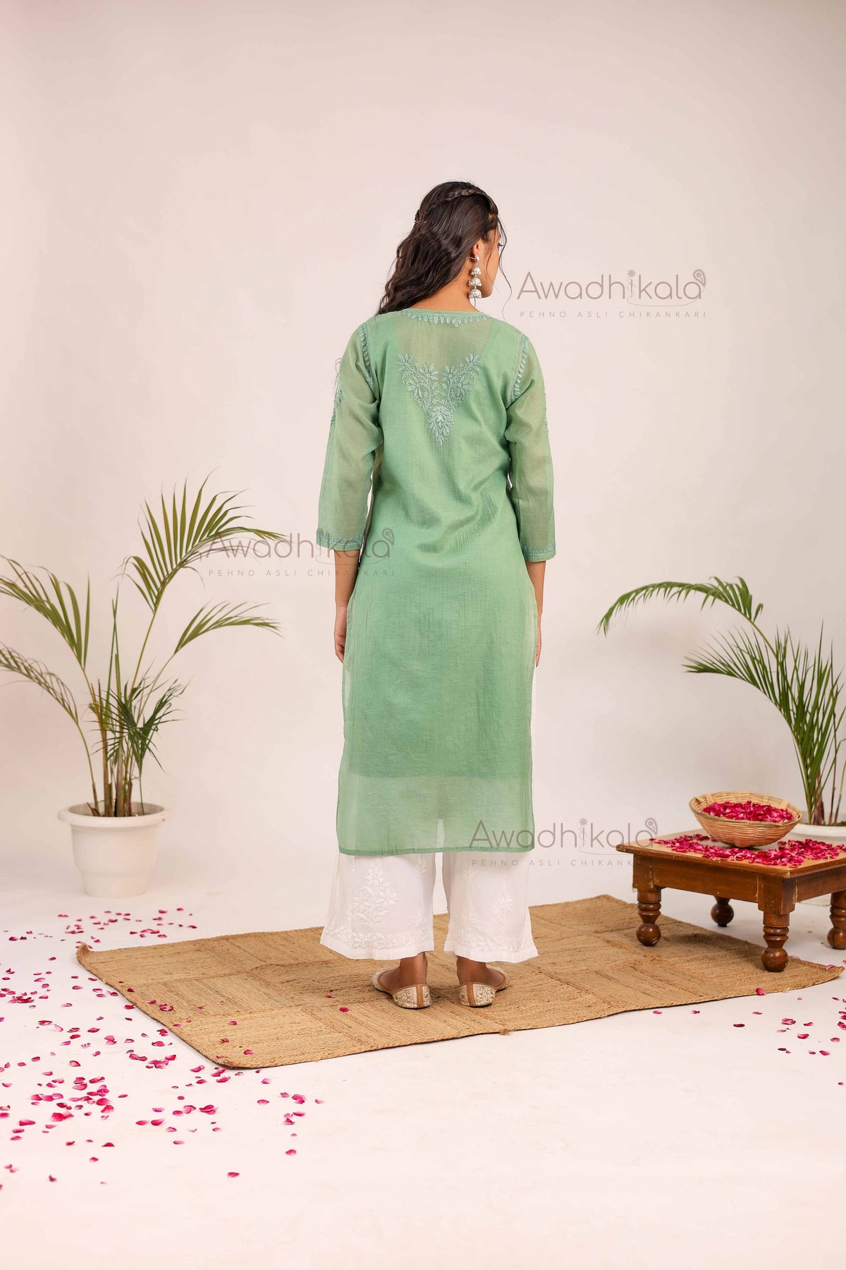 Trisha Chanderi Cotton Kurti- Green