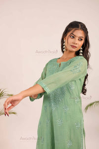 Trisha Chanderi Cotton Kurti- Green