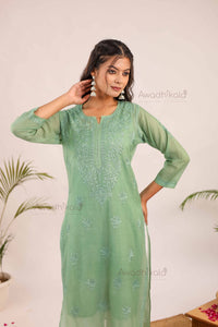 Trisha Chanderi Cotton Kurti- Green