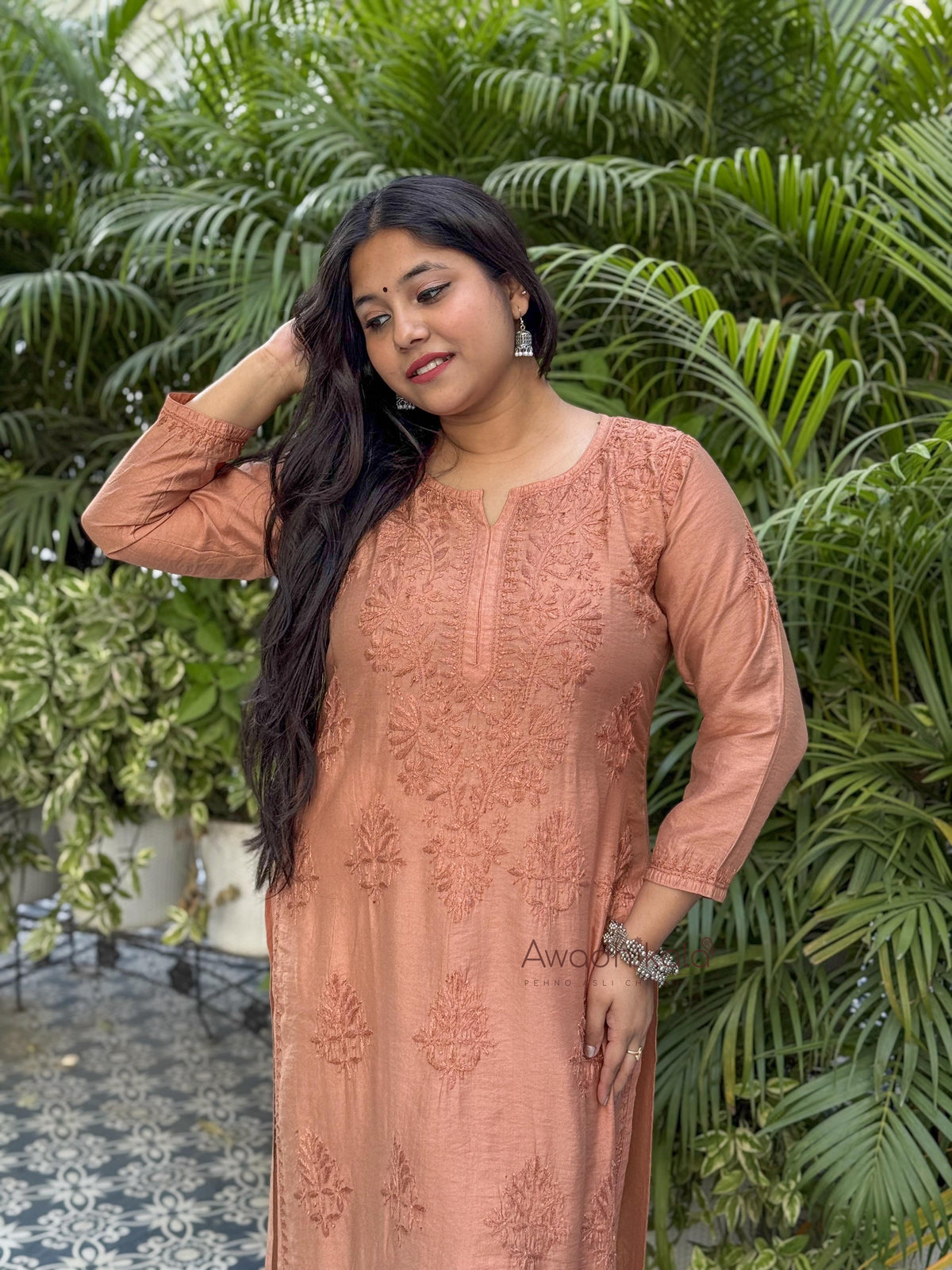 Elina Chanderi Cotton Kurti- Rust