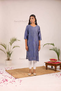 Aashi Pure Chanderi Kurti- Navy Blue