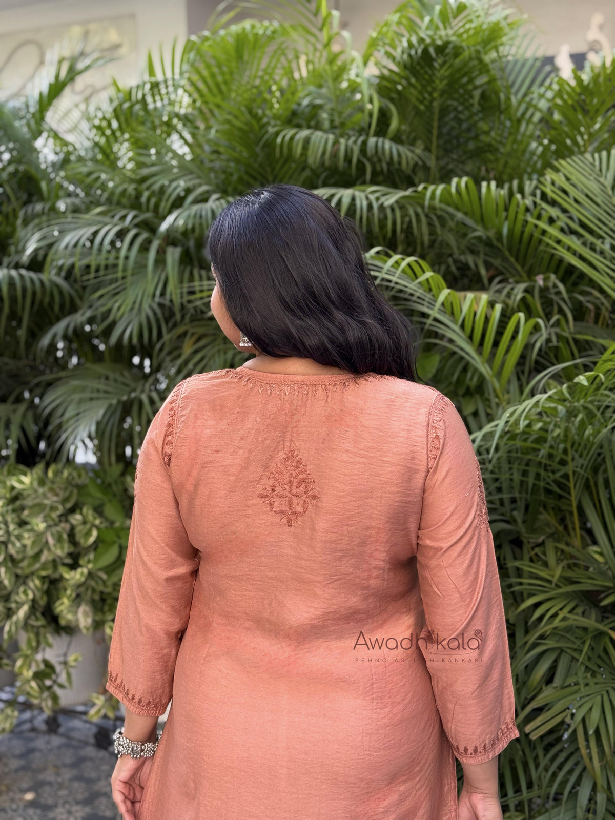 Elina Chanderi Cotton Kurti- Rust