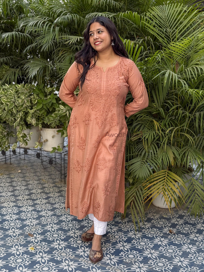 Elina Chanderi Cotton Kurti- Rust