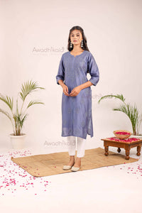 Aashi Pure Chanderi Kurti- Navy Blue