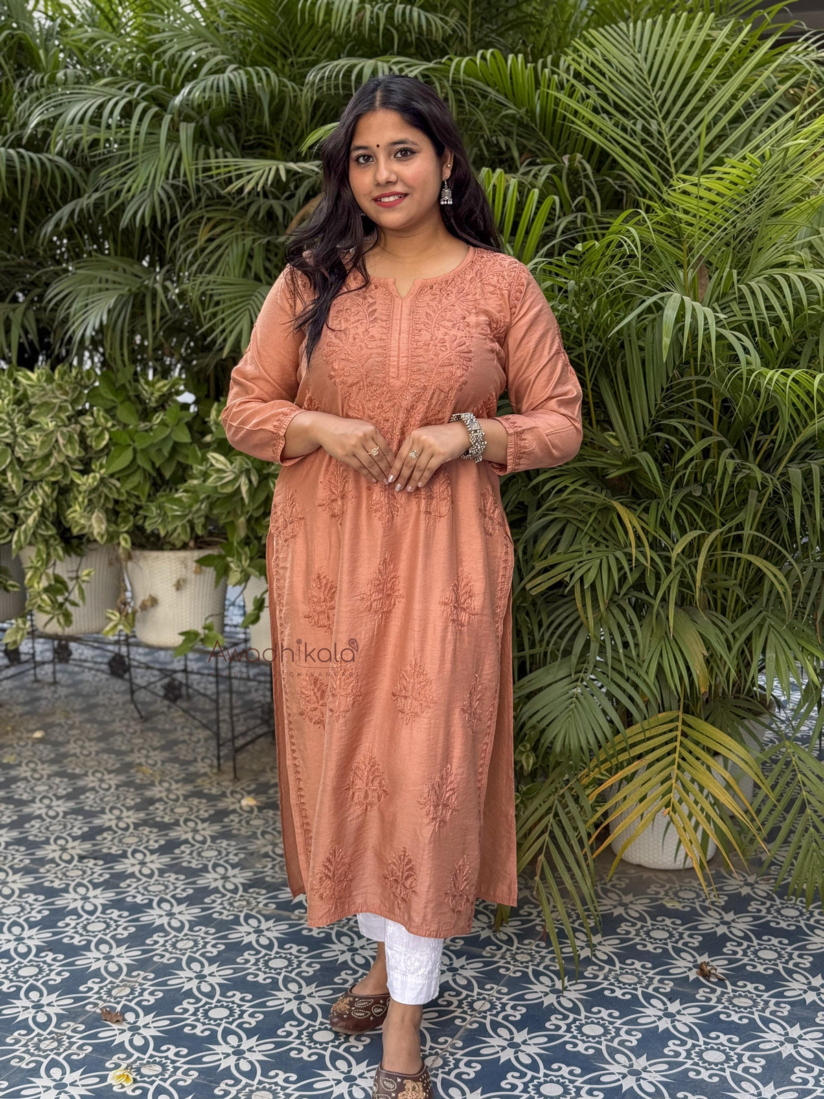 Elina Chanderi Cotton Kurti- Rust
